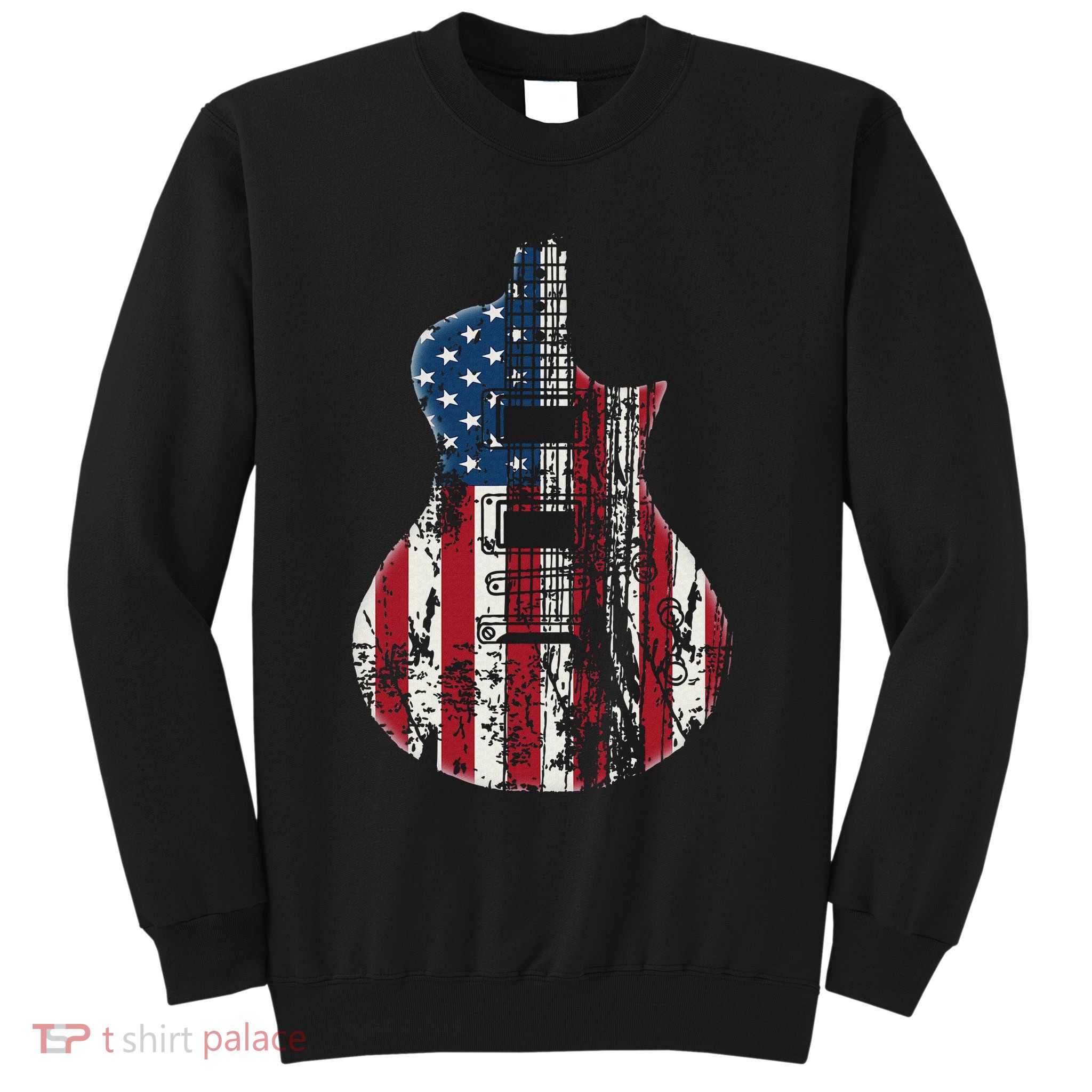 Us American Flag Guitar Musician Distressed Guitars Vintage Sweatshirt