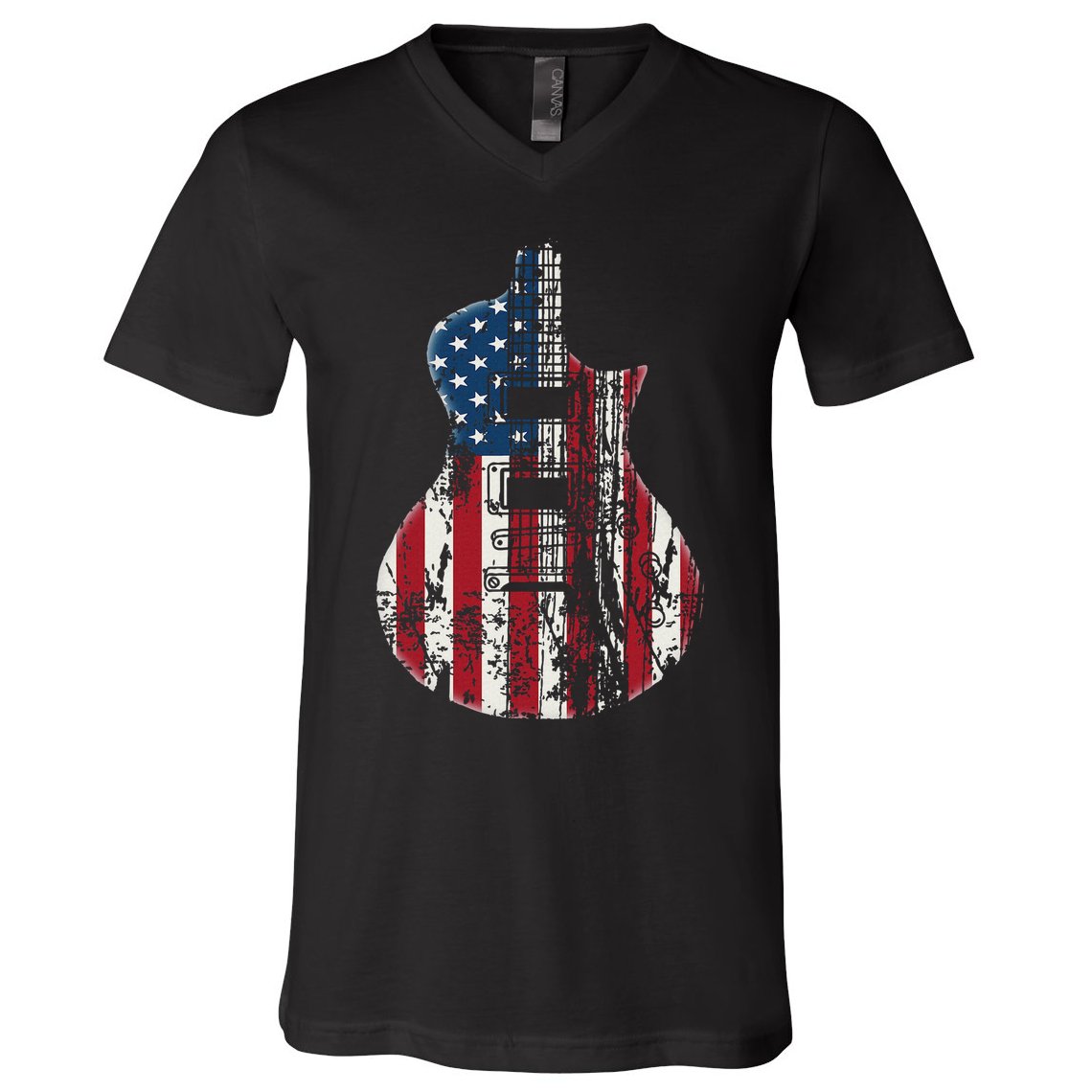 Us American Flag Guitar Musician Distressed Guitars Vintage V-Neck T-Shirt