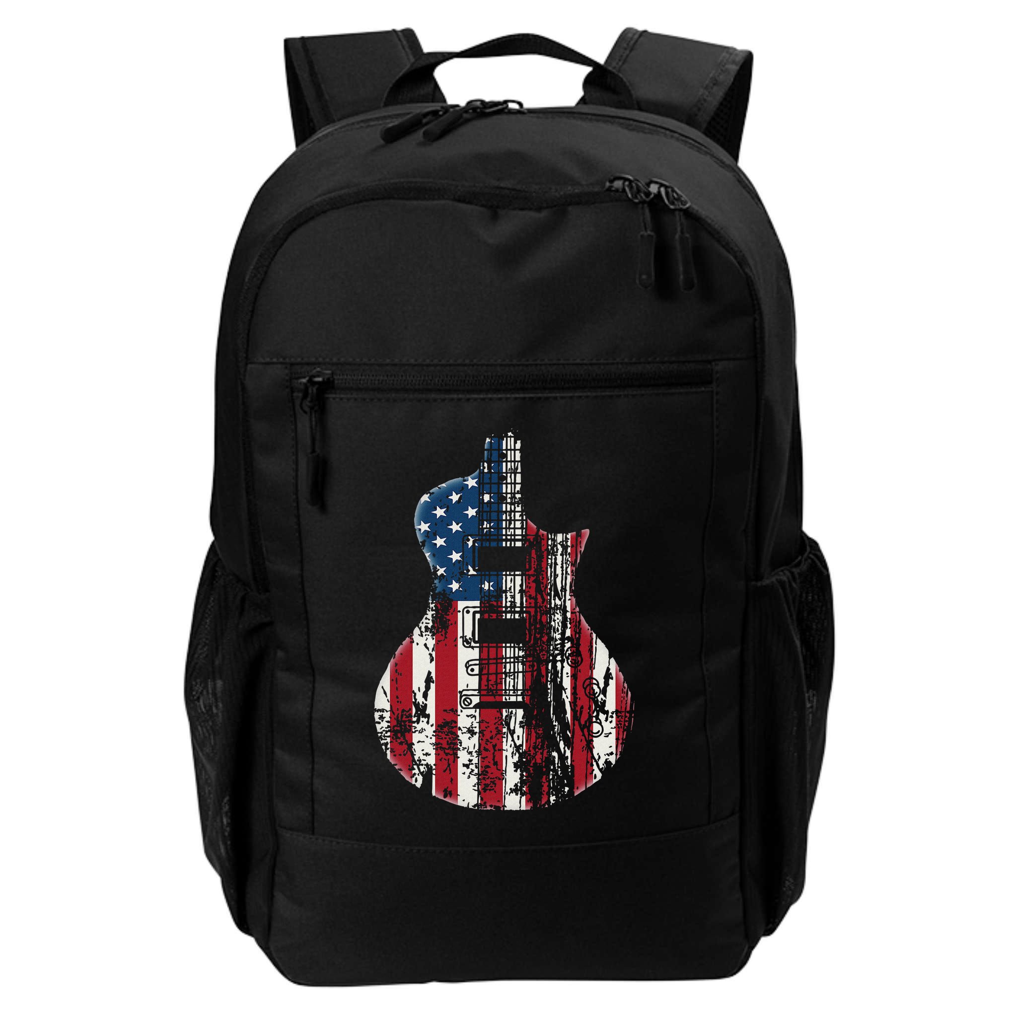 Us American Flag Guitar Musician Distressed Guitars Vintage Backpack
