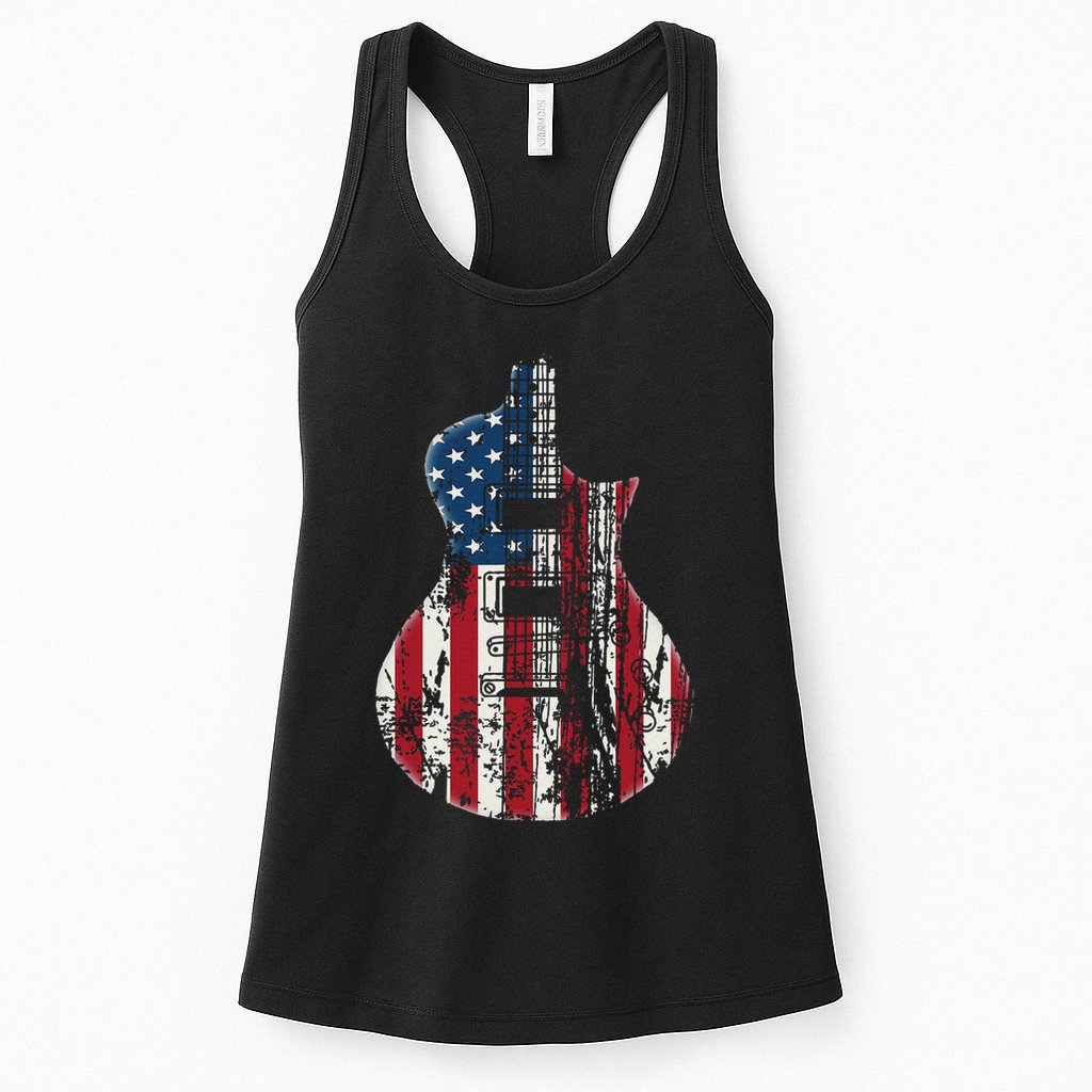 Us American Flag Guitar Musician Distressed Guitars Vintage Womens Tank Top