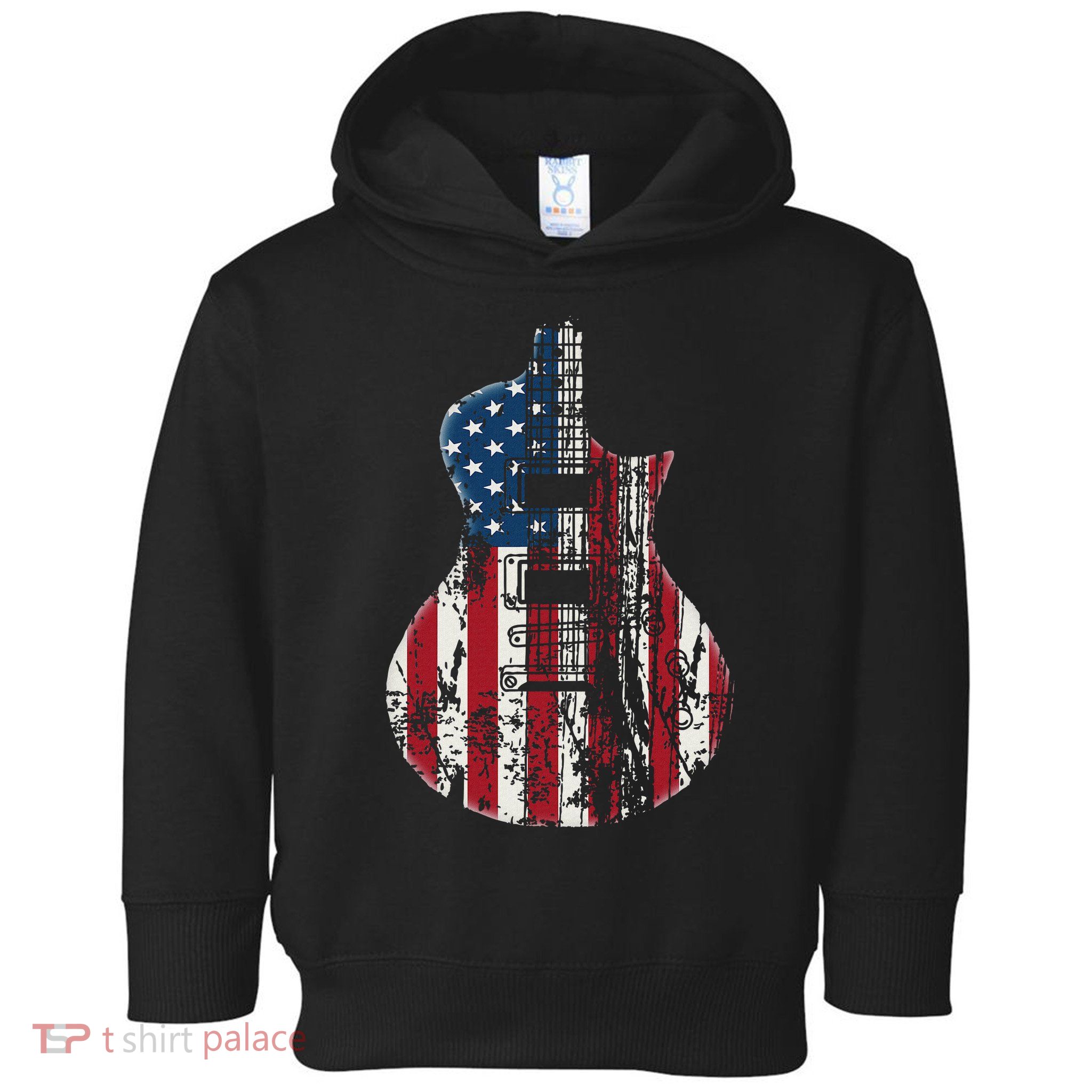 Us American Flag Guitar Musician Distressed Guitars Vintage Toddler Hoodie