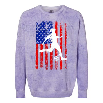 Usa American Flag Soccer For Girl Women Colorblast Crewneck Sweatshirt