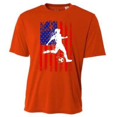 Usa American Flag Soccer For Girl Women Cooling Performance Crew T-Shirt