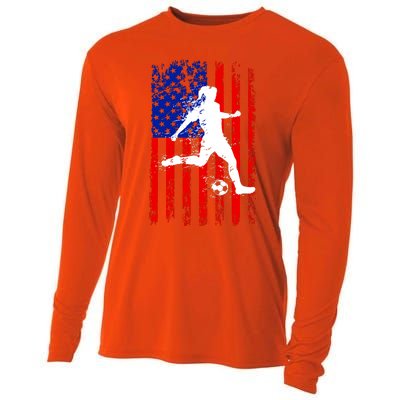 Usa American Flag Soccer For Girl Women Cooling Performance Long Sleeve Crew