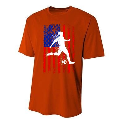 Usa American Flag Soccer For Girl Women Performance Sprint T-Shirt