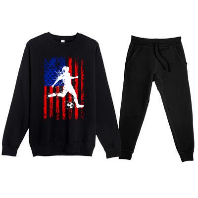 Usa American Flag Soccer For Girl Women Premium Crewneck Sweatsuit Set