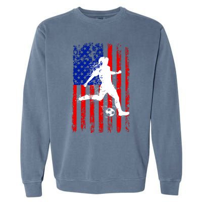 Usa American Flag Soccer For Girl Women Garment-Dyed Sweatshirt