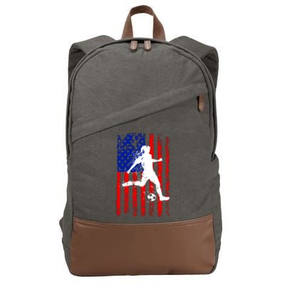 Usa American Flag Soccer For Girl Women Cotton Canvas Backpack