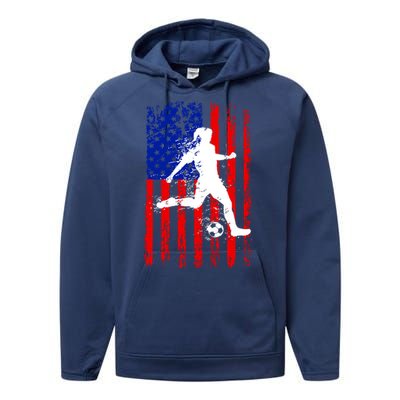 Usa American Flag Soccer For Girl Women Performance Fleece Hoodie