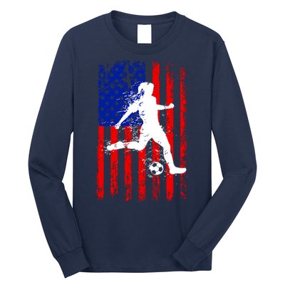 Usa American Flag Soccer For Girl Women Long Sleeve Shirt