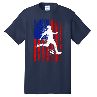 Usa American Flag Soccer For Girl Women Tall T-Shirt