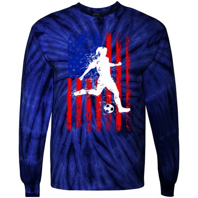 Usa American Flag Soccer For Girl Women Tie-Dye Long Sleeve Shirt