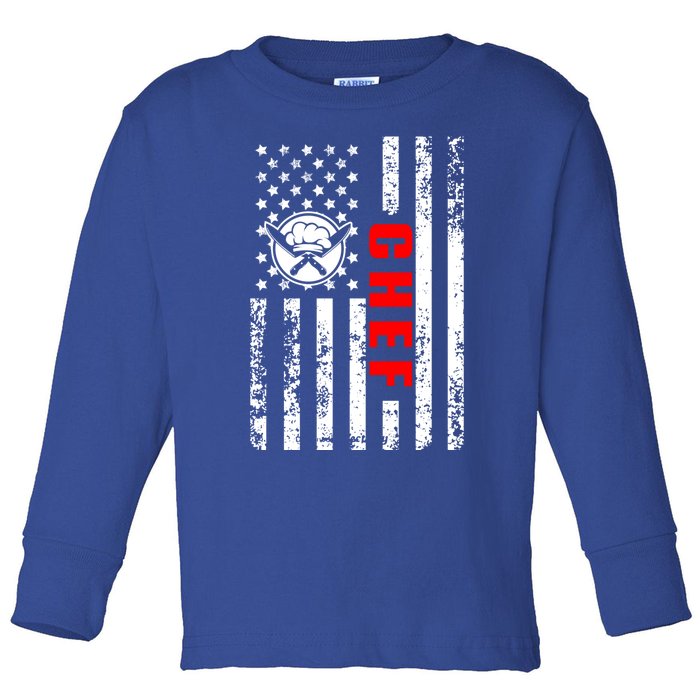 Us American Flag Food Cook Patriotic Ob As Chef Gift Toddler Long Sleeve Shirt