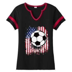 Usa American Flagc4th Of July Patriotic Ladies Halftime Notch Neck Tee