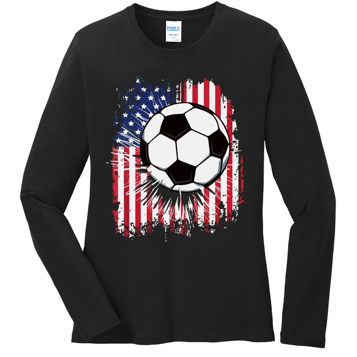 Usa American Flagc4th Of July Patriotic Ladies Long Sleeve Shirt