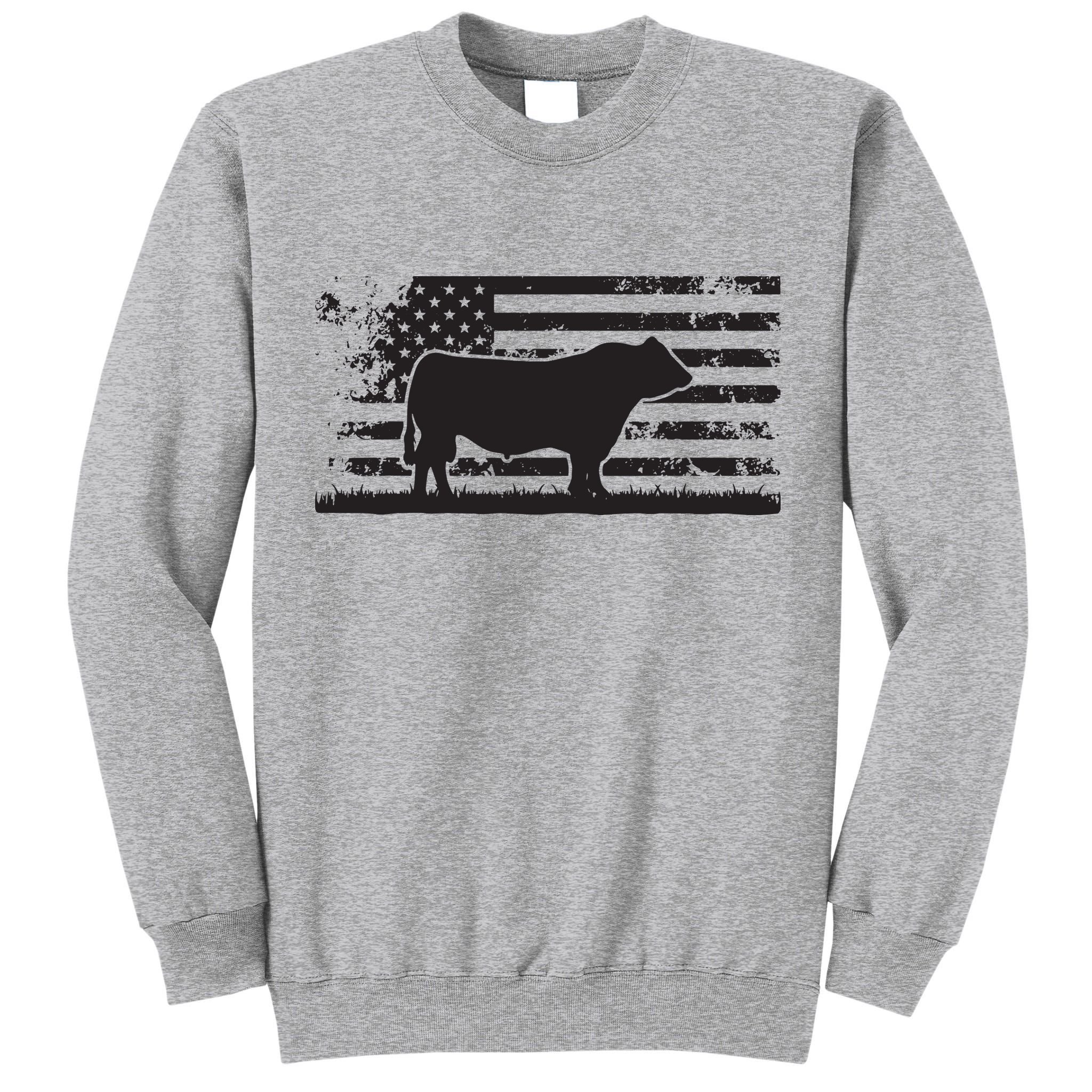 USA American Flag America Cow Black Angus Rancher Tall Sweatshirt