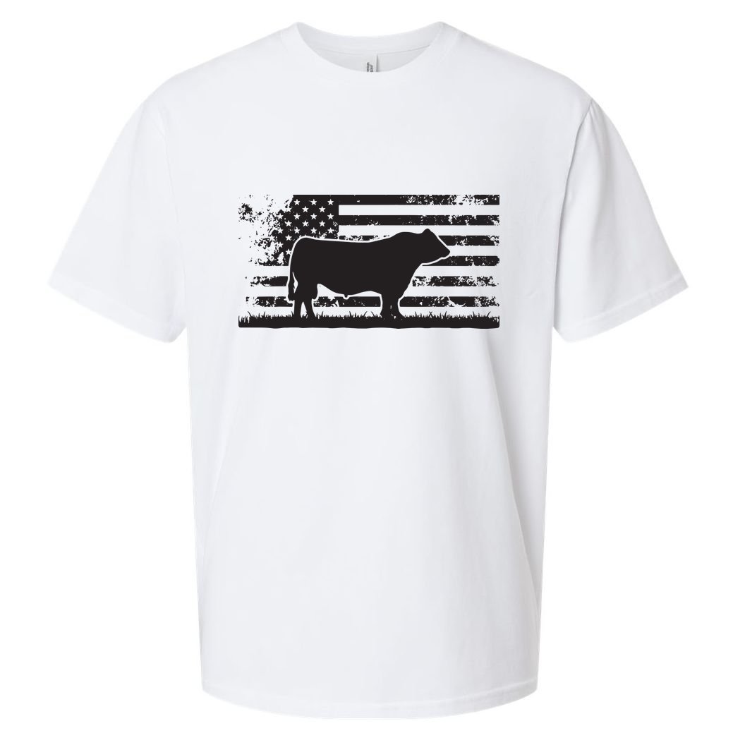 USA American Flag America Cow Black Angus Rancher Sueded Cloud Jersey T-Shirt