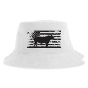 USA American Flag America Cow Black Angus Rancher Sustainable Bucket Hat