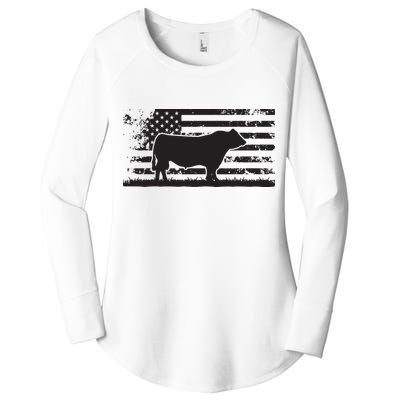 USA American Flag America Cow Black Angus Rancher Women's Perfect Tri Tunic Long Sleeve Shirt
