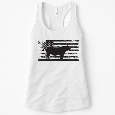 USA American Flag America Cow Black Angus Rancher Womens Tank Top