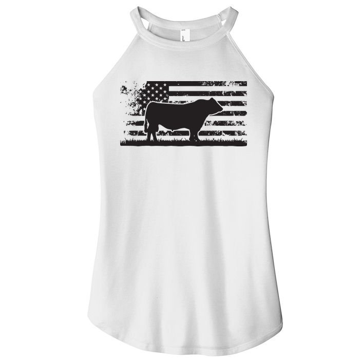 USA American Flag America Cow Black Angus Rancher Women's Perfect Tri Rocker Tank
