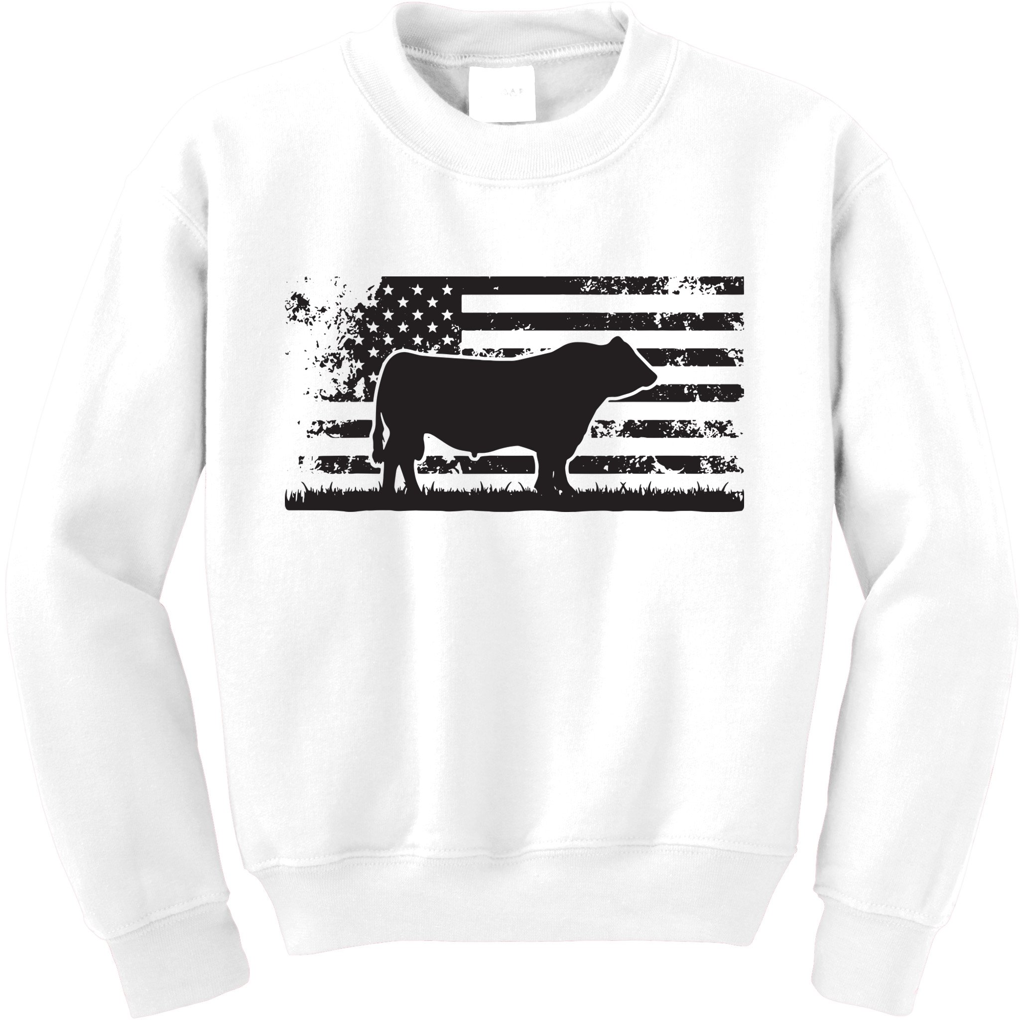 USA American Flag America Cow Black Angus Rancher Kids Sweatshirt