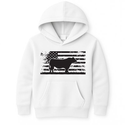 USA American Flag America Cow Black Angus Rancher Kids Hoodie