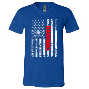 Us American Flag Baseball Patriotic Baseball Gift V-Neck T-Shirt