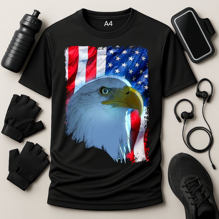 USA American Flag Eagle Distressed Style Cooling Performance Crew T-Shirt