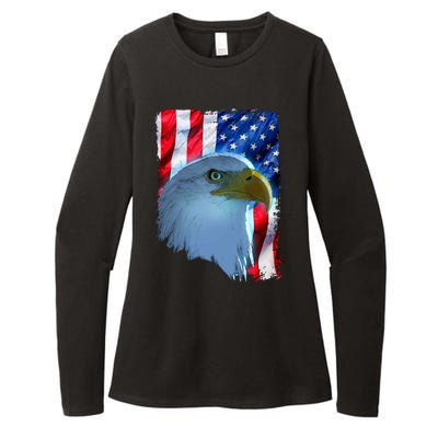 USA American Flag Eagle Distressed Style Womens CVC Long Sleeve Shirt