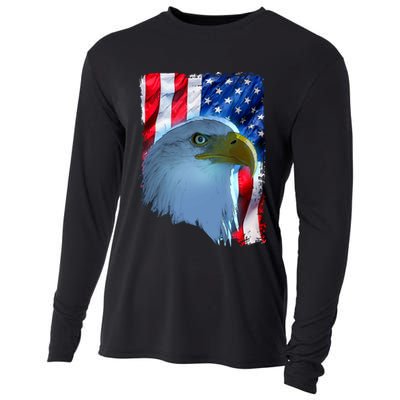 USA American Flag Eagle Distressed Style Cooling Performance Long Sleeve Crew