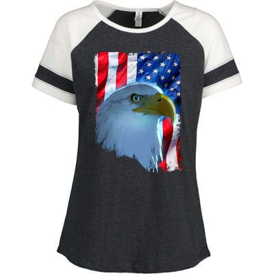 USA American Flag Eagle Distressed Style Enza Ladies Jersey Colorblock Tee