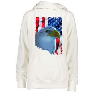 USA American Flag Eagle Distressed Style Womens Funnel Neck Pullover Hood