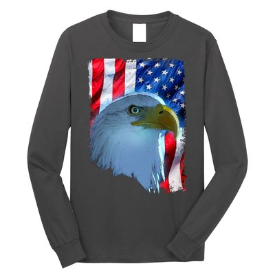 USA American Flag Eagle Distressed Style Long Sleeve Shirt