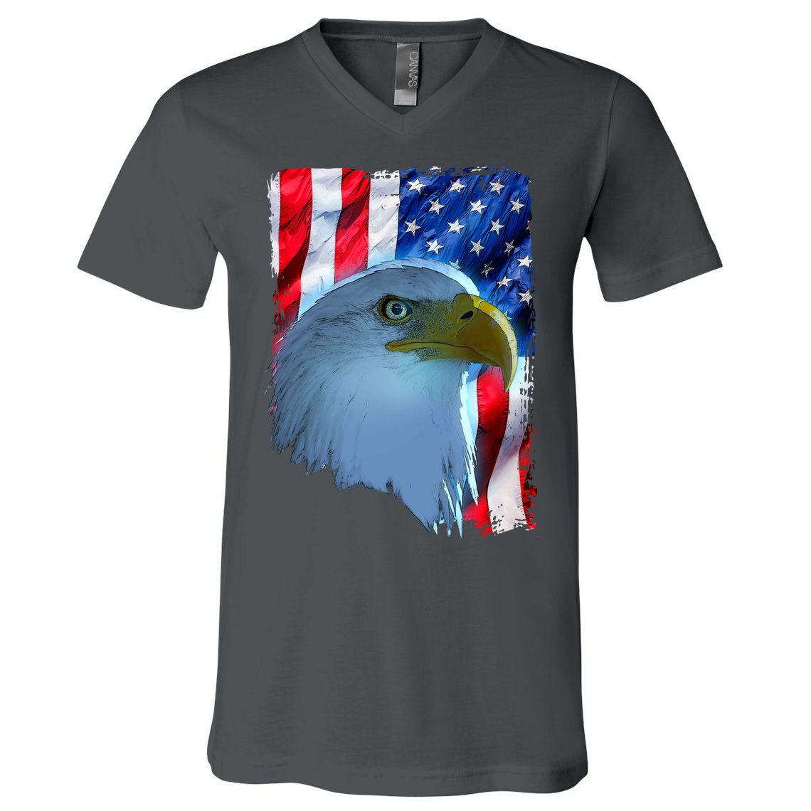 USA American Flag Eagle Distressed Style V-Neck T-Shirt