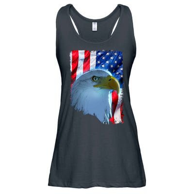 USA American Flag Eagle Distressed Style Ladies Essential Flowy Tank