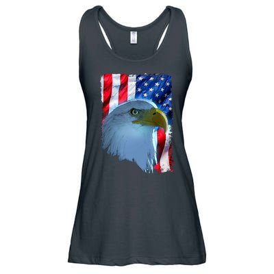 USA American Flag Eagle Distressed Style Ladies Essential Flowy Tank