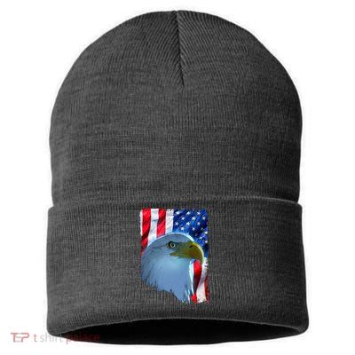 USA American Flag Eagle Distressed Style Sustainable Knit Beanie