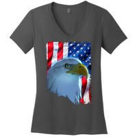 USA American Flag Eagle Distressed Style Women's V-Neck T-Shirt