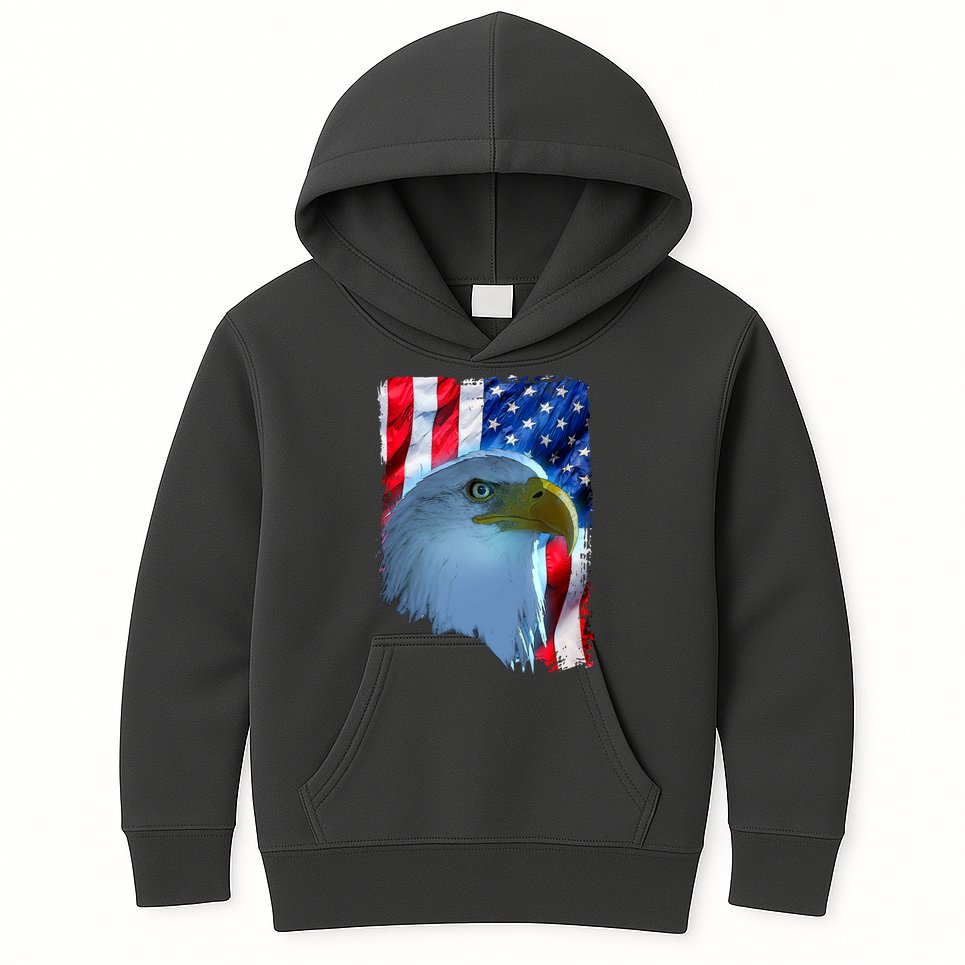 USA American Flag Eagle Distressed Style Kids Hoodie