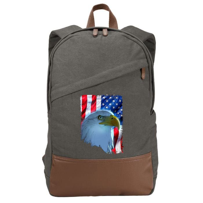 USA American Flag Eagle Distressed Style Cotton Canvas Backpack