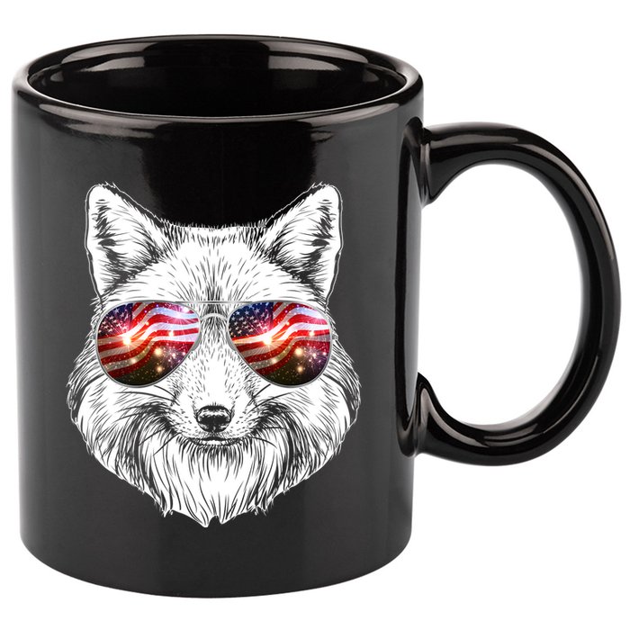 USA American Flag Fireworks Fox 11oz C Handle Ceramic Mug