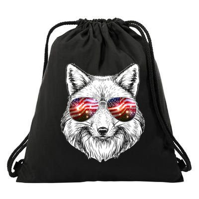 USA American Flag Fireworks Fox Drawstring Bag