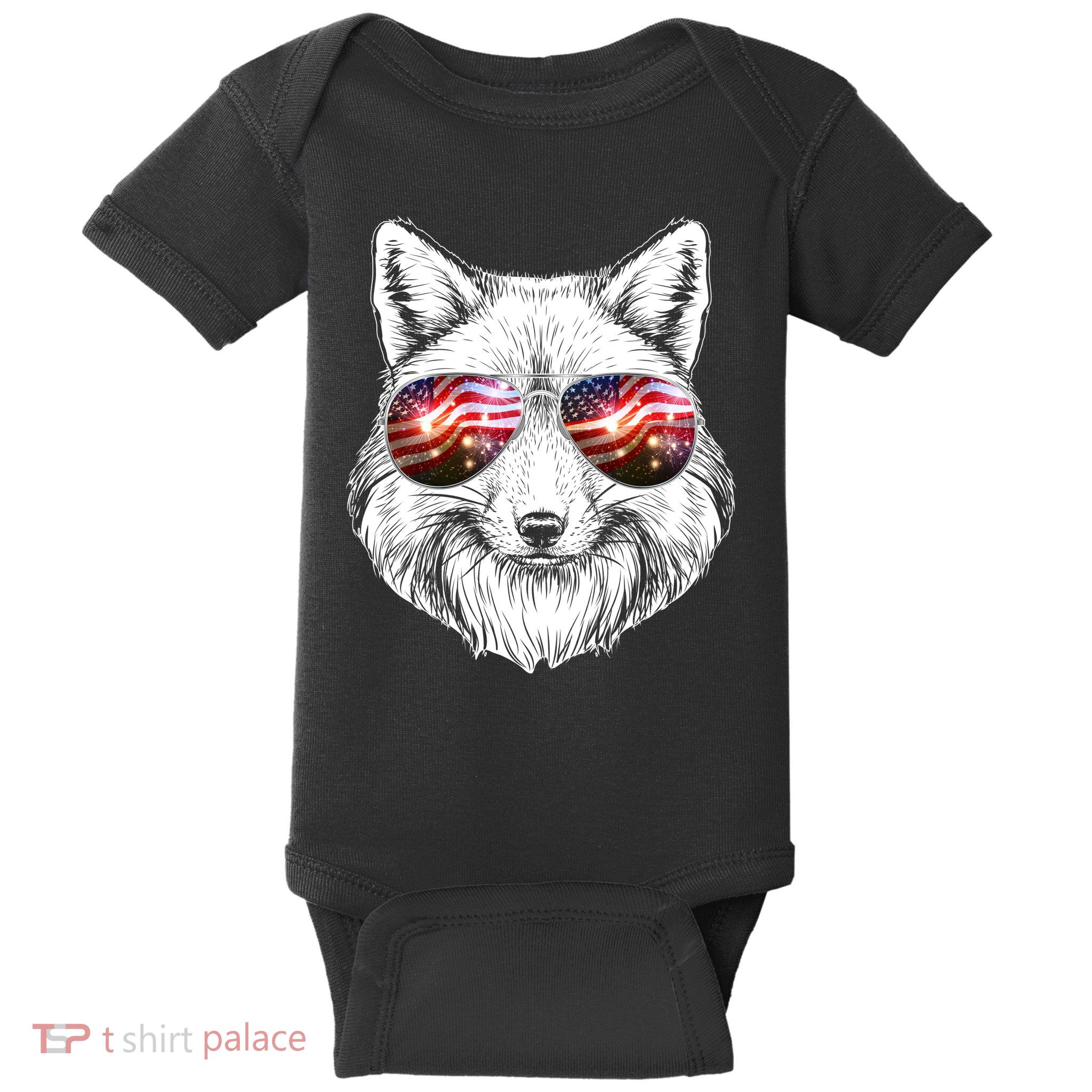 USA American Flag Fireworks Fox Baby Bodysuit