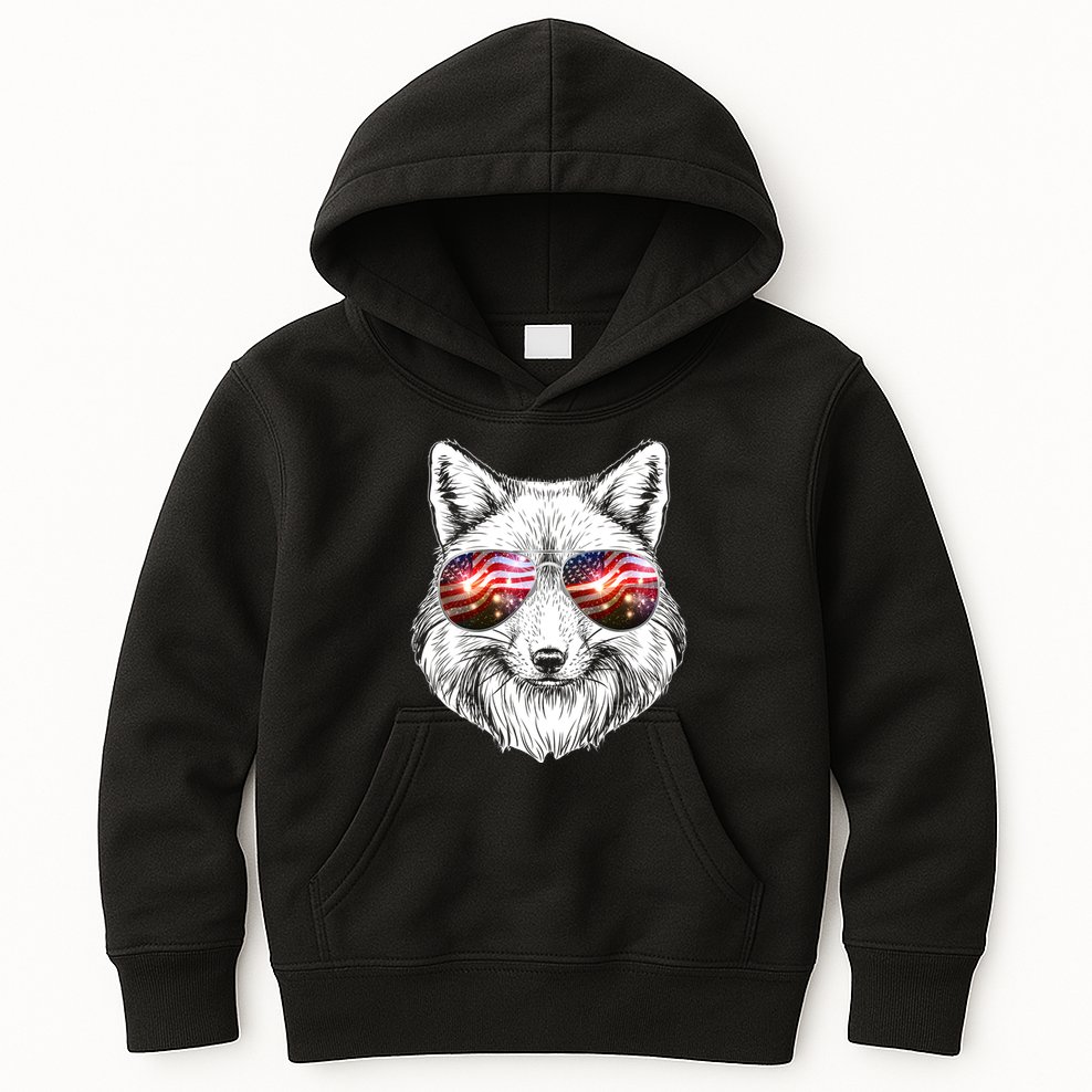 USA American Flag Fireworks Fox Kids Hoodie