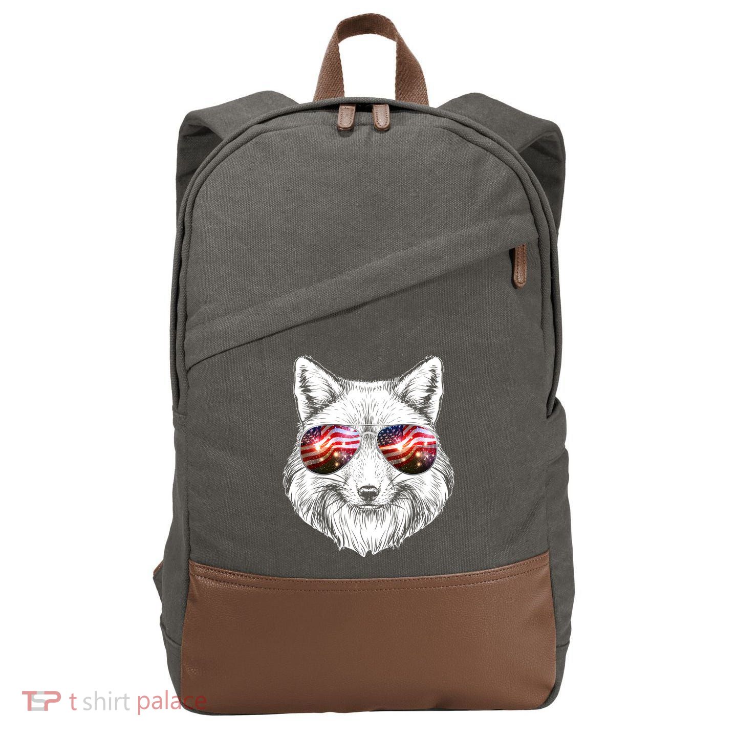 USA American Flag Fireworks Fox Cotton Canvas Backpack