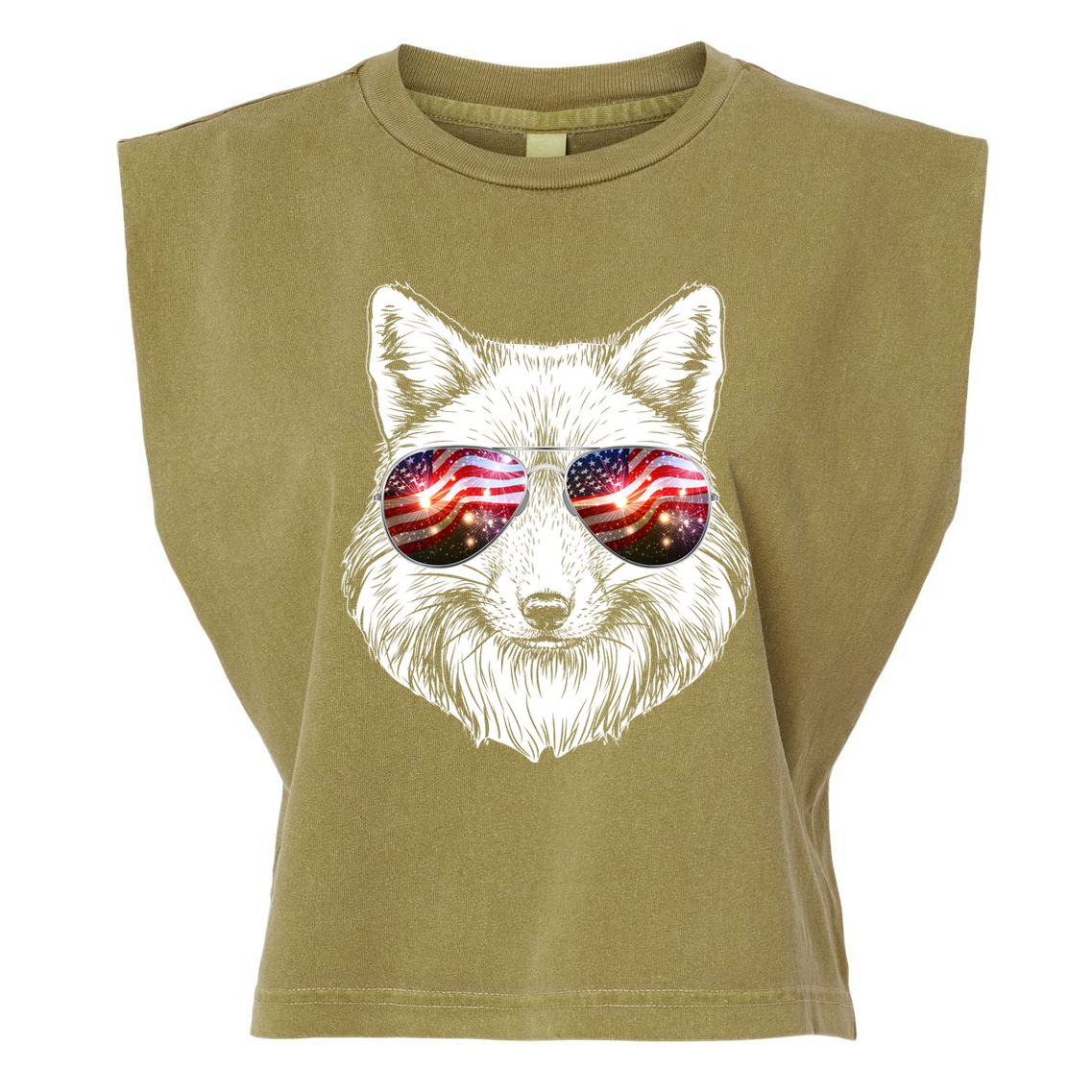 USA American Flag Fireworks Fox Garment-Dyed Women's Muscle Tee