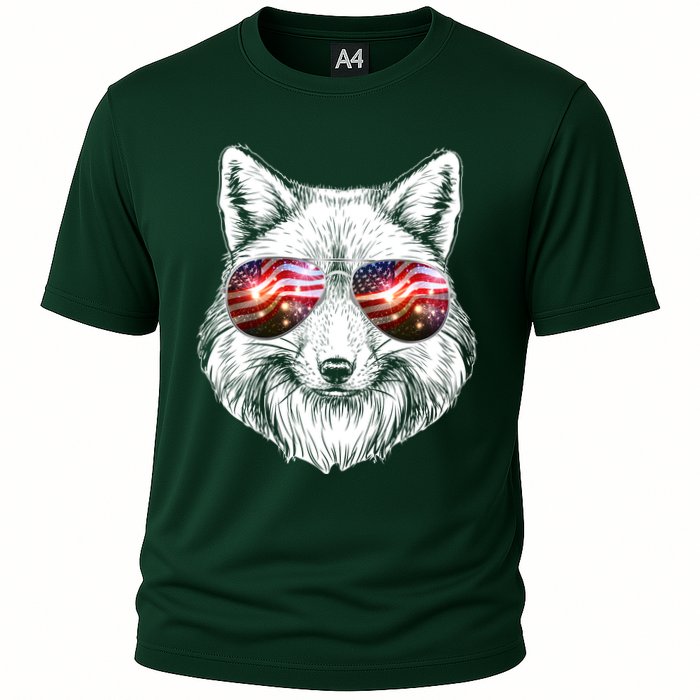 USA American Flag Fireworks Fox Cooling Performance Crew T-Shirt