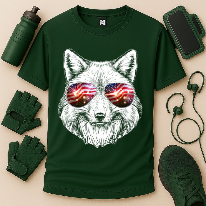 USA American Flag Fireworks Fox Cooling Performance Crew T-Shirt