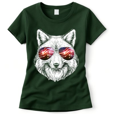 USA American Flag Fireworks Fox Womens T-Shirt